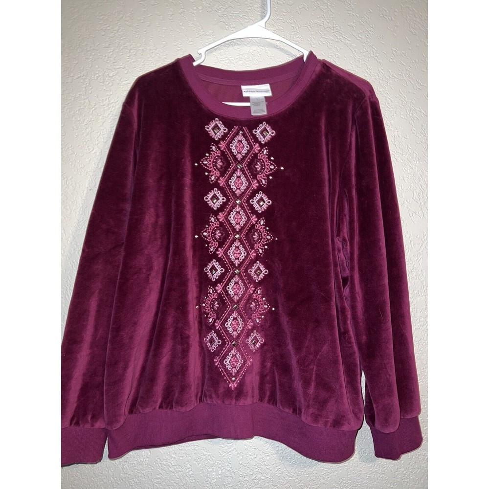 Alfred Dunner Women's Pullover Fleece Maroon Sweater  Large